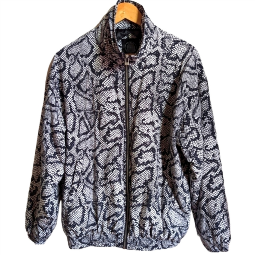 URBAN OUTFITTERS Black & White Snake Print Oversized Bomber Jacket Size Medium